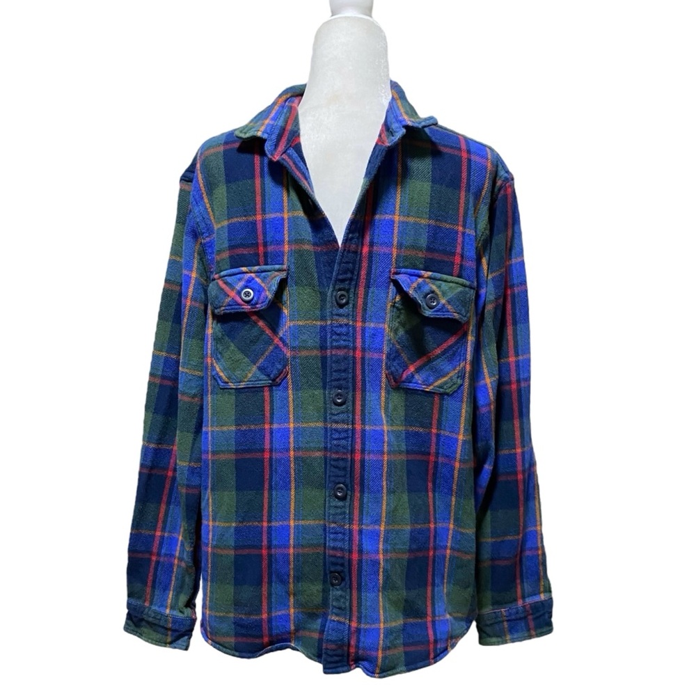 Express Flannel Plaid Pocket Button Up Long Sleeve Cotton Shirt Cabin Grunge - Picture 2 of 8